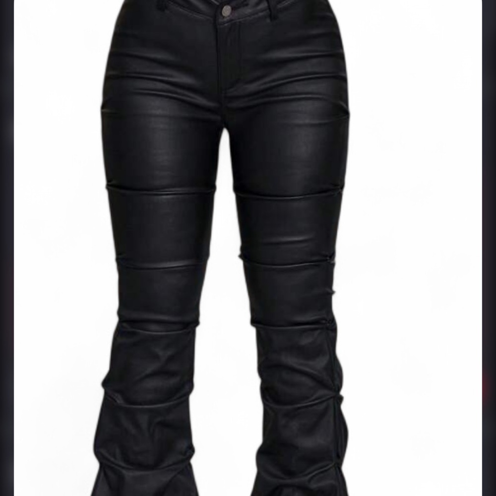 Elegant Black Flare Leather Pants